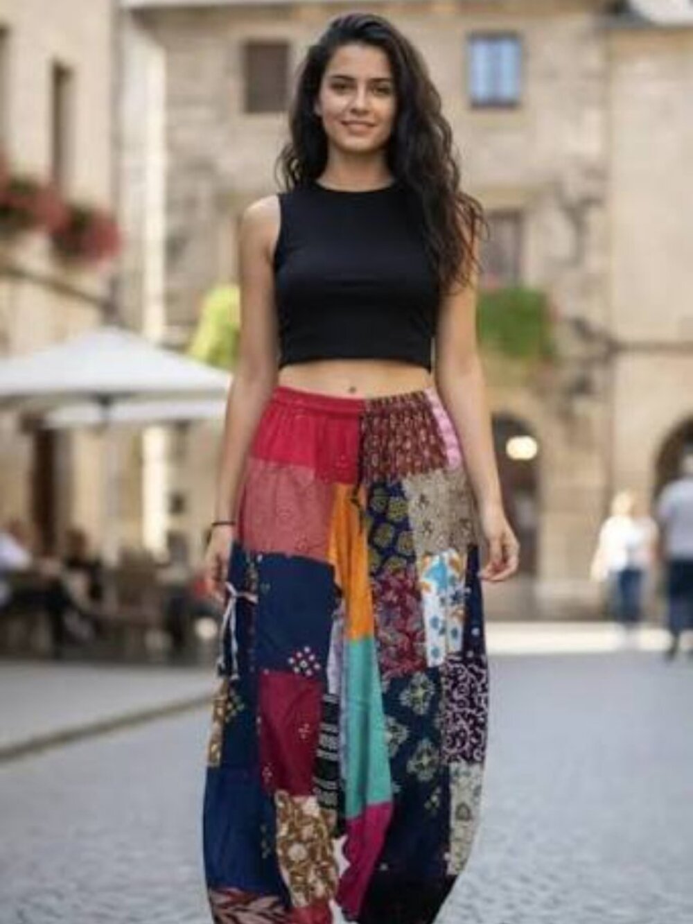 Harem Pants Drop Crotch Style (M/L) Colorful Bohemian Cotton Floral Patchwork